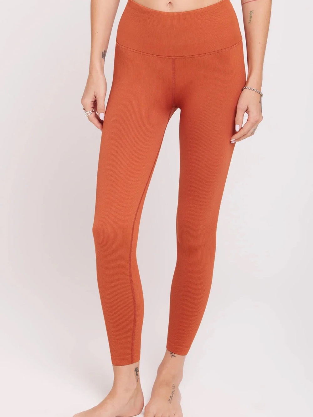 Spiritual Gangster Seamless High-Waist Ribbed Leggings - Rust Orange Xs/S